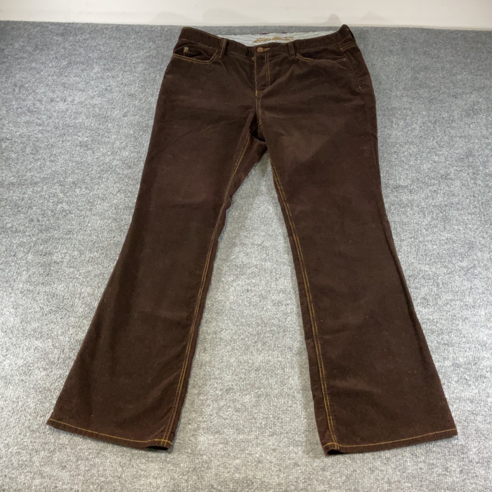 Eddie Bauer Classic Brown Corduroy Pants Womens 14 Bootcut Stretch Cotton Blend